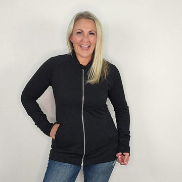 Black Solid No Hood Zip Up - Shop7degrees