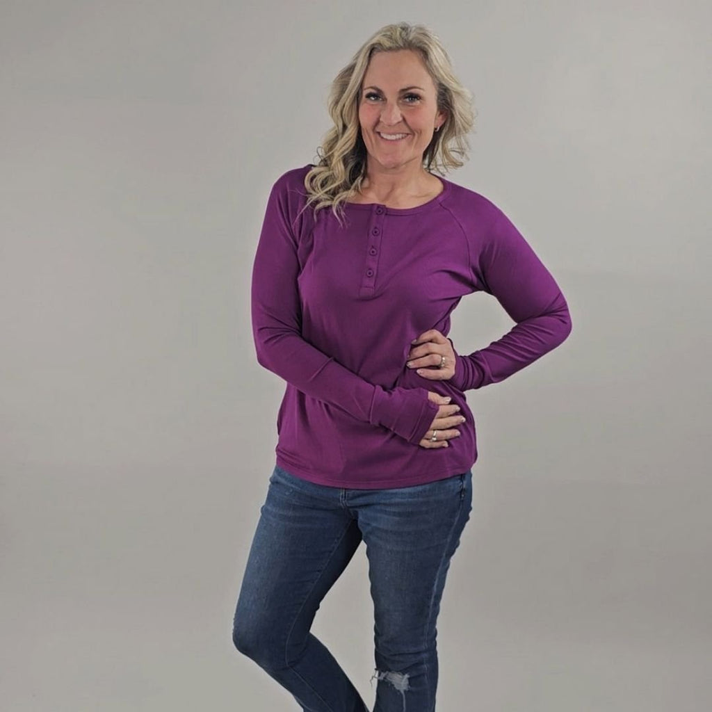 Mardi Gras Purple Ribbed Long Sleeve Henley - Shop7degrees