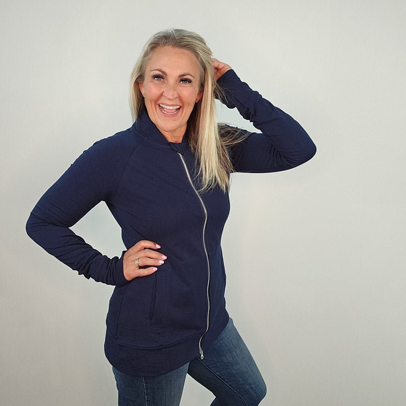 Navy Solid No Hood Zip Up - Shop7degrees