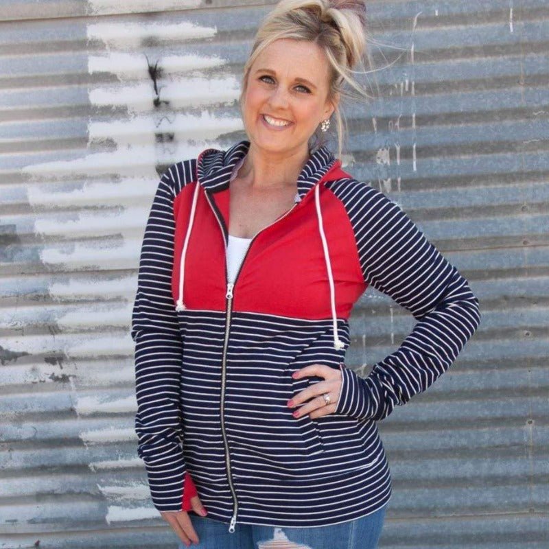 Red white striped hoodie on sale